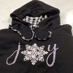 Black and white buffalo plaid “J❄️Y” hooded sweatshirt